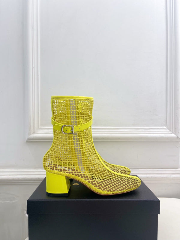 Alaia Boots 5.5cm Fishnet Ankle Boots Yellow Mesh Patent Leather 892044