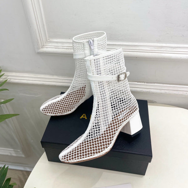 Alaia Boots 5.5cm Fishnet Ankle Boots White Mesh Patent Leather 892043
