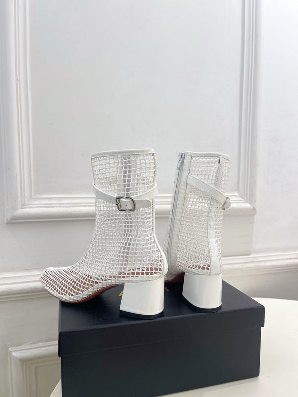 Alaia Boots 5.5cm Fishnet Ankle Boots White Mesh Patent Leather 892043