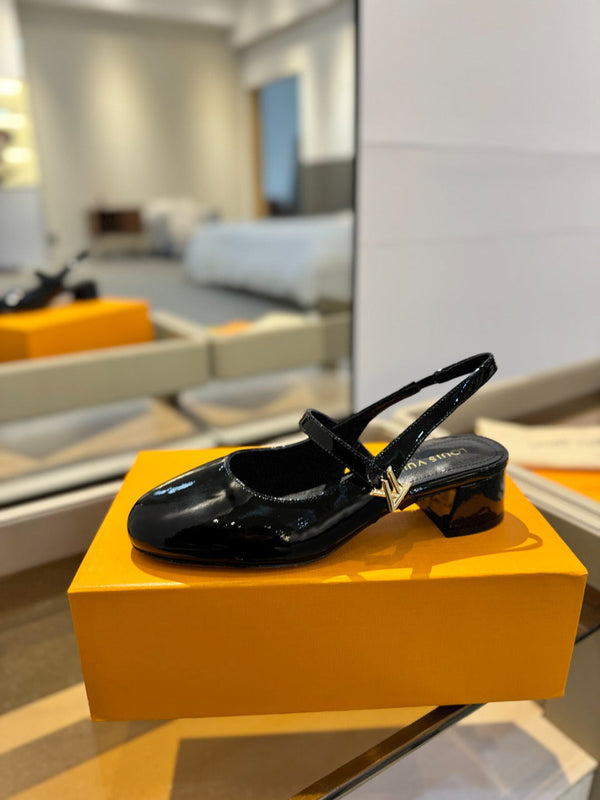 LV Romy Slingback Pumps Black Patent Leather 893596