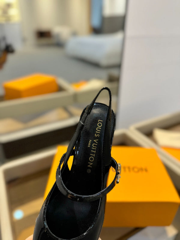 LV Romy Slingback Pumps Black Patent Leather 893596