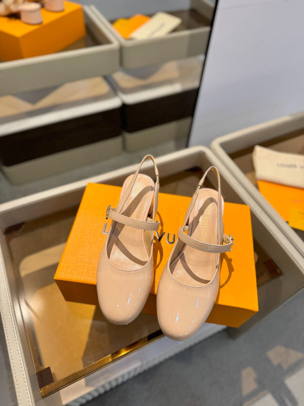 LV Romy Slingback Pumps Beige Patent Leather 893595