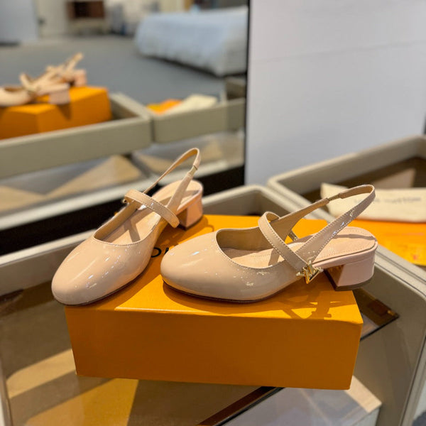 LV Romy Slingback Pumps Beige Patent Leather 893595