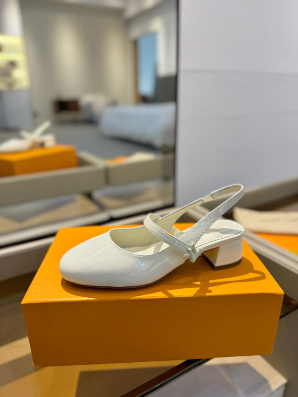 LV Romy Slingback Pumps White Patent Leather 893594