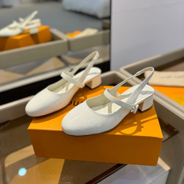 LV Romy Slingback Pumps White Patent Leather 893594