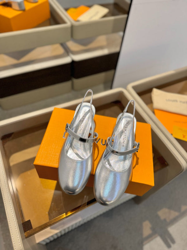 LV Romy Slingback Pumps Silver Metallic Leather 893592