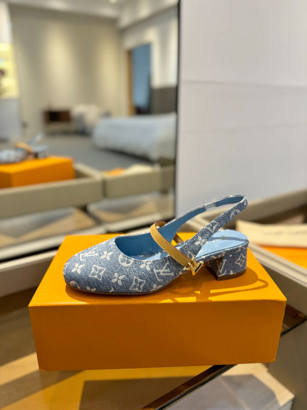 LV Romy Slingback Pumps Blue Monogram Canvas 893589