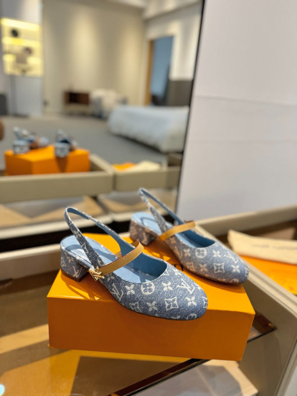 LV Romy Slingback Pumps Blue Monogram Canvas 893589