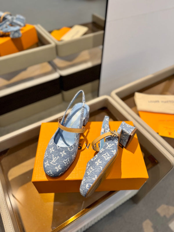 LV Romy Slingback Pumps Blue Monogram Canvas 893589