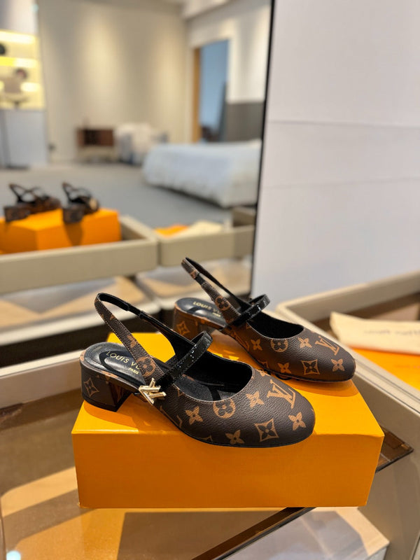 LV Romy Slingback Pumps Brown Monogram Leather 893588