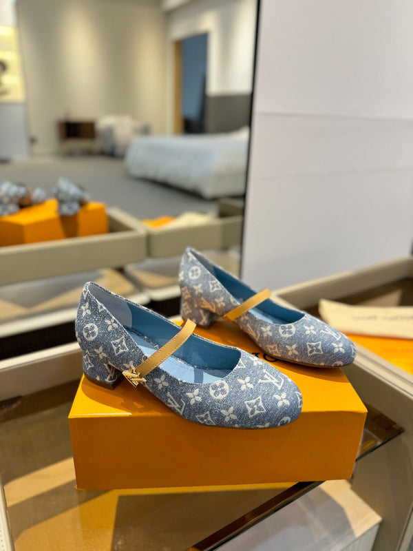 LV Romy Mary Jane Pumps Blue Monogram Canvas 893586
