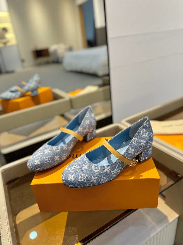 LV Romy Mary Jane Pumps Blue Monogram Canvas 893586