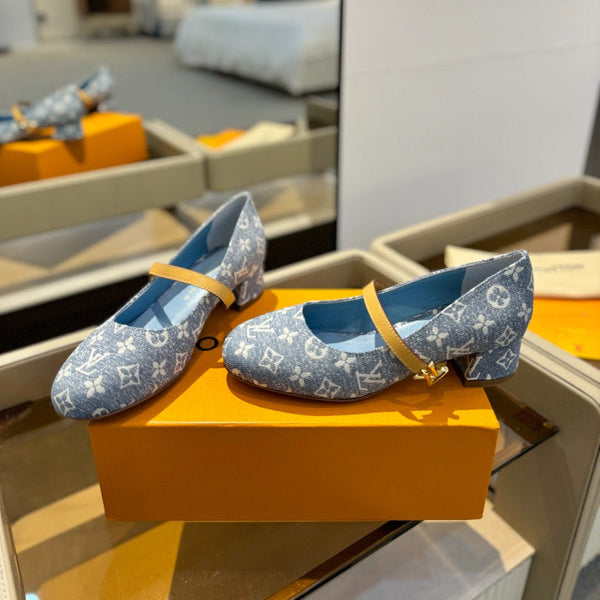 LV Romy Mary Jane Pumps Blue Monogram Canvas 893586