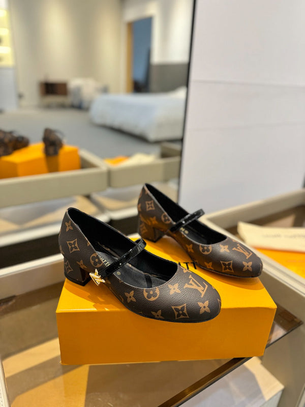 LV Romy Mary Jane Pumps Brown Monogram Leather 893584