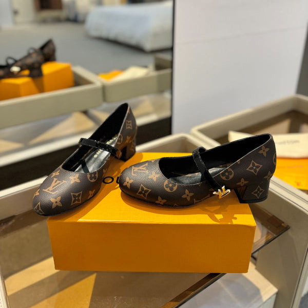 LV Romy Mary Jane Pumps Brown Monogram Leather 893584