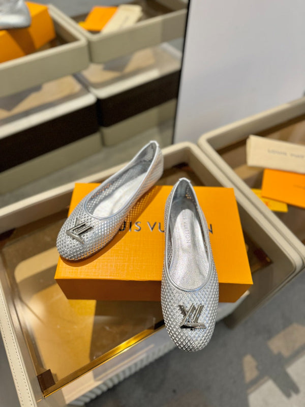 LV Shake Perforated Ballet Flats Silver Calfskin 893578