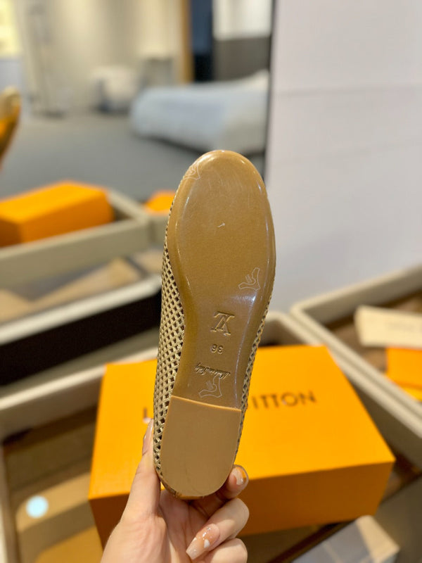LV Shake Perforated Ballet Flats Gold Calfskin 893575