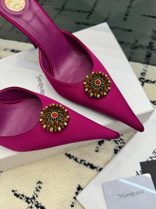 YSL Cosmo Crystal Mules 100mm Pink Calfskin Leather 894618