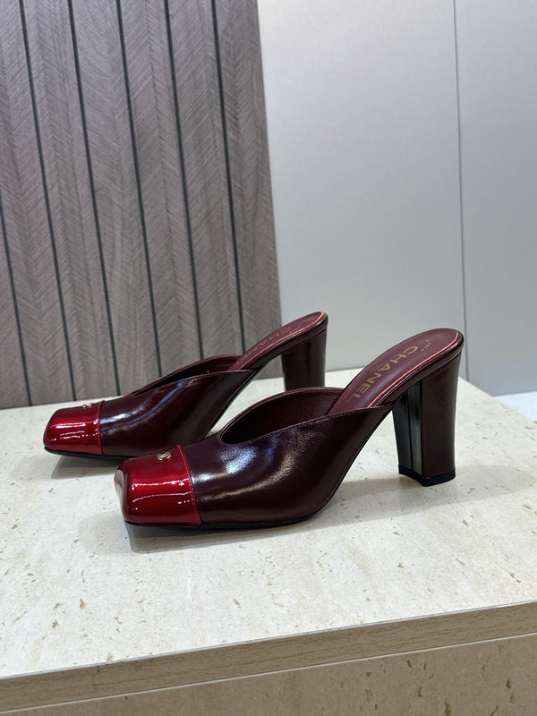 CC Cap Toe Mules 90mm Burgundy Patent Leather  896856