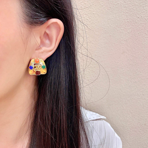 CC Clip-On Earrings Gold Gripoix Glass 659645