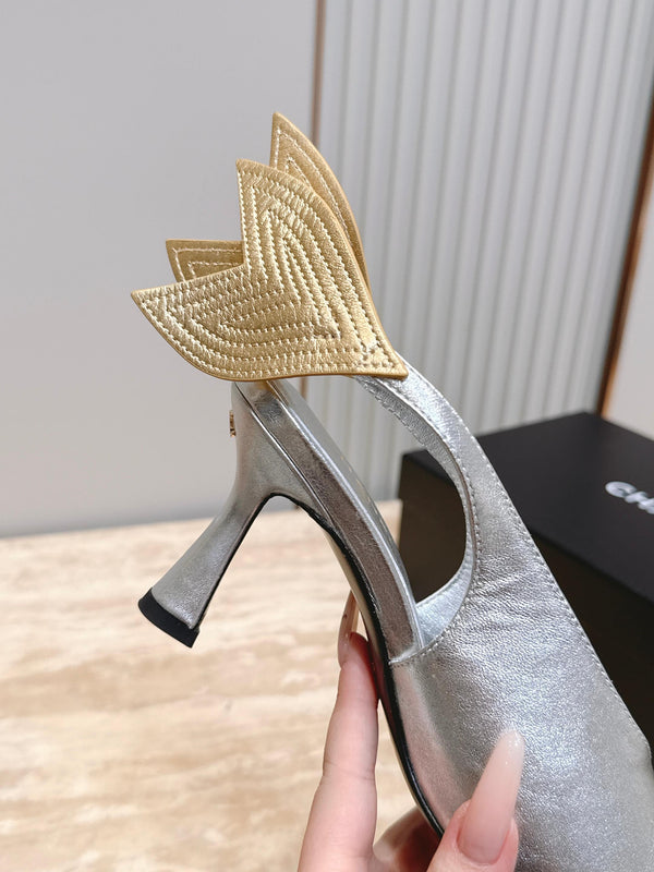 CC Métiers d’art 2026 Slingbacks 9.5cm Silver Metallic Lambskin 898982