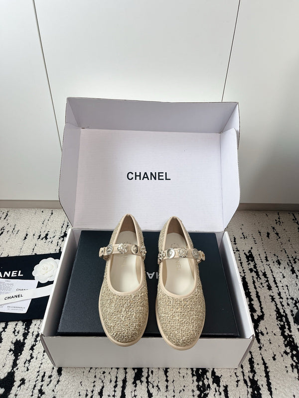 CC 26A Charm Mary Jane Ballet Flats Beige Tweed 900756
