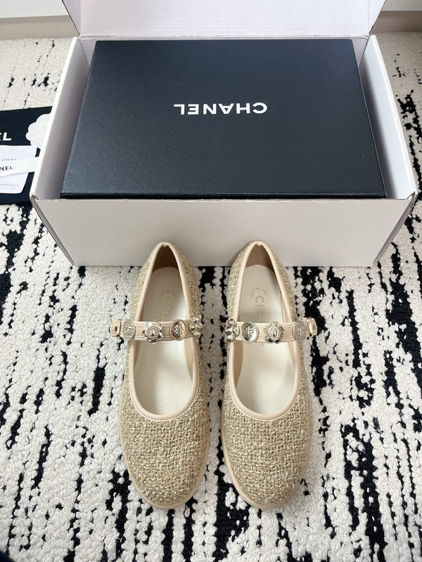 CC 26A Charm Mary Jane Ballet Flats Beige Tweed 900756