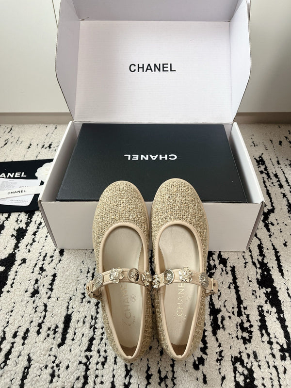 CC 26A Charm Mary Jane Ballet Flats Beige Tweed 900756