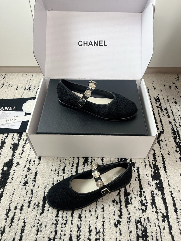 CC 26A Charm Mary Jane Ballet Flats Black Tweed 900755