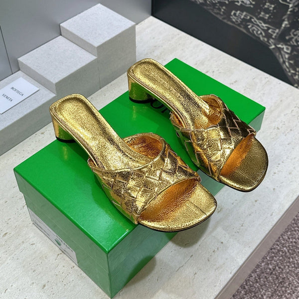 BV 26s Blink Intrecciato Mules 4.5cm Gold Metallic Leather 896576