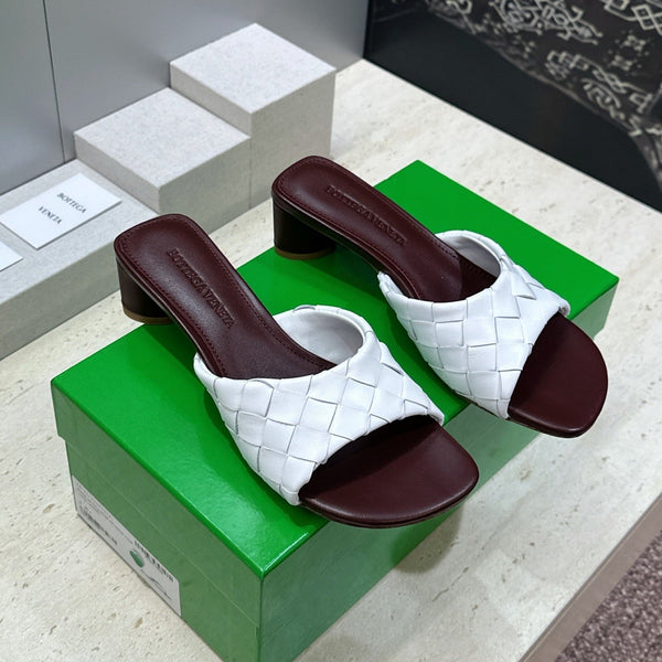 BV 26s Blink Intrecciato Mules 4.5cm White Brown Leather 896572