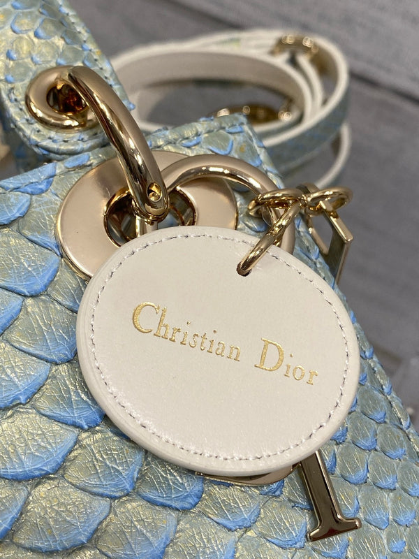 CD Mini Lady Dior Bag 17cm Blue Snakeskin Leather GHW 159996
