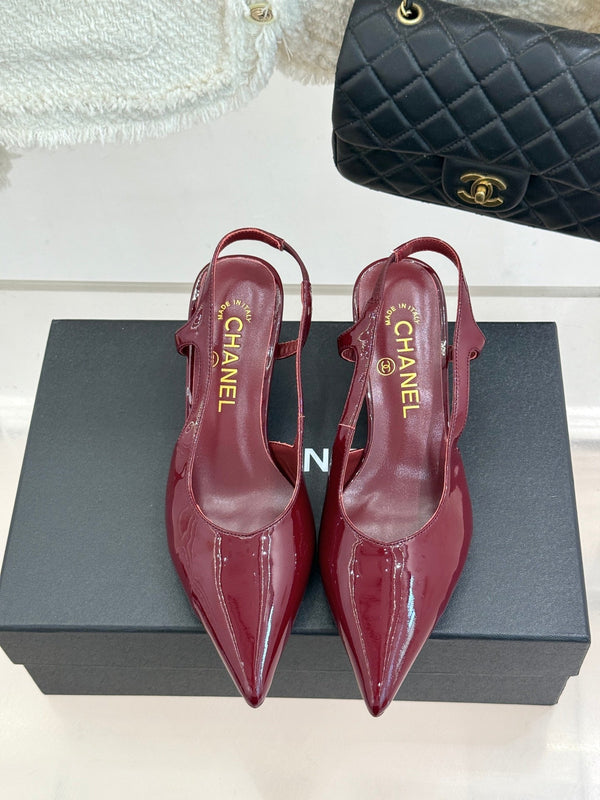 CC 26A Pointed Toe Slingback Pumps Burgundy Patent Cowhide 904667