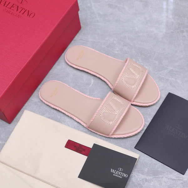 VLTN VLogo Torchon Flat Slides Light Pink Leather 913084