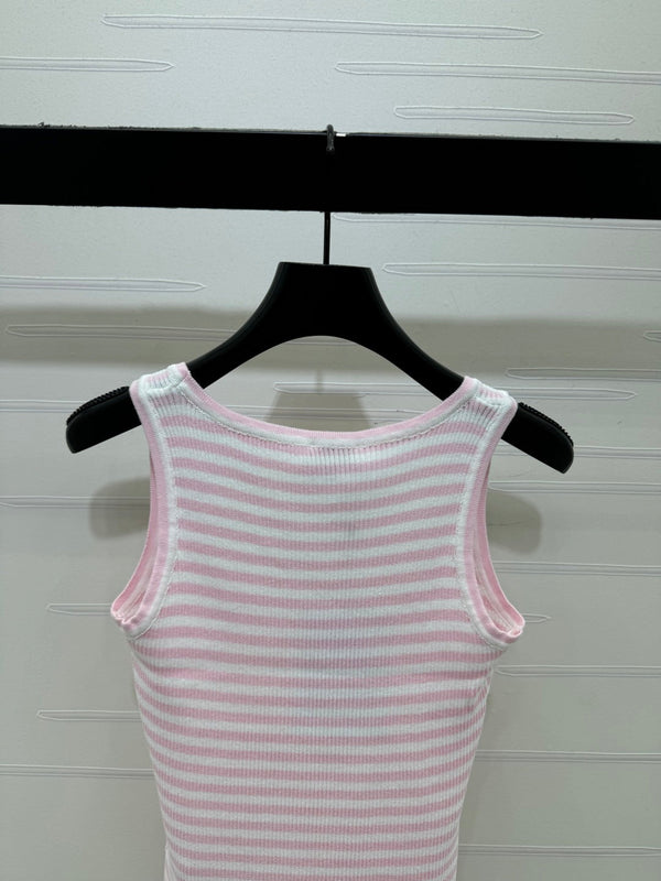 CC Logo Striped Ribbed Tank Top Wool 406478