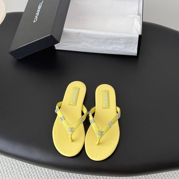 CC Crystal Logo Thong Sandals Yellow Leather 915118