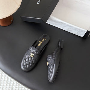 CC Quilted Logo Strap Mules Black Leather 914190