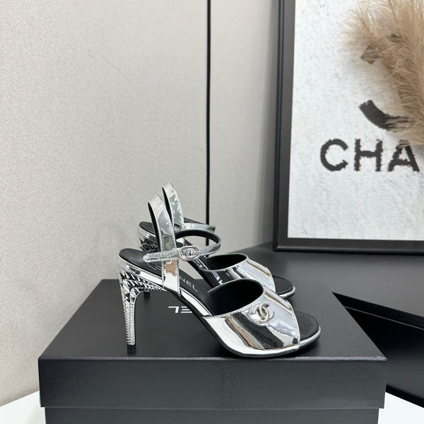 CC Slingback Heel Sandals Silver Mirror Leather 925715