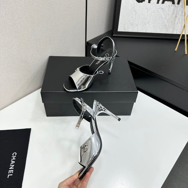 CC Slingback Heel Sandals Silver Mirror Leather 925715