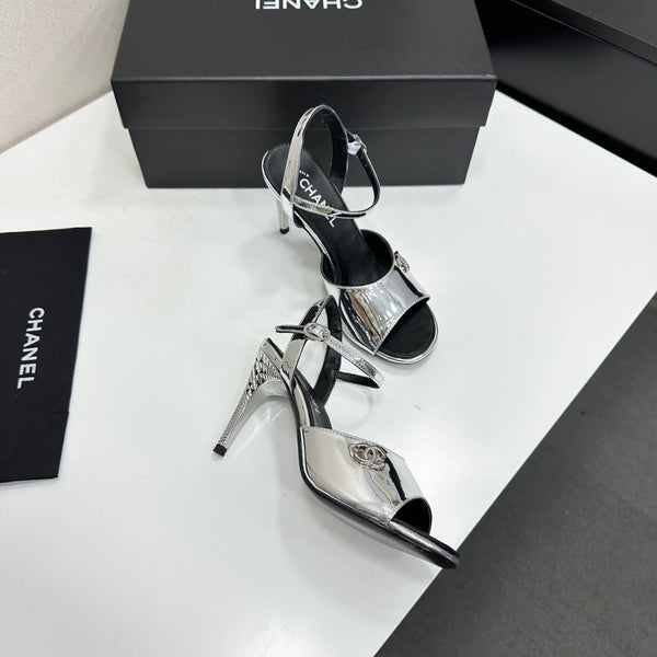 CC Slingback Heel Sandals Silver Mirror Leather 925715