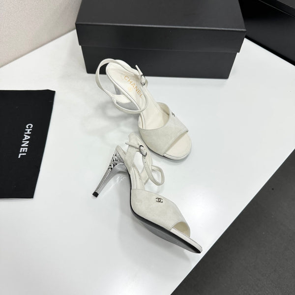 CC Slingback Heel Sandals White Suede Leather 925651