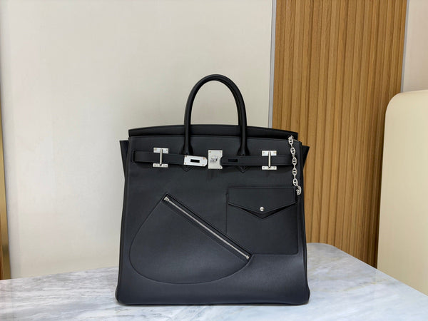 HM Rock HAC Birkin 40CM Handbag Black Swift