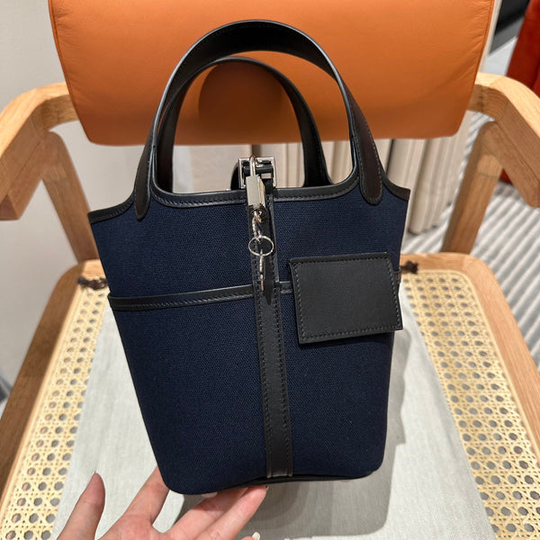HM Picotin Lock 18CM Pocket Handbag Navy Black Swift Canvas