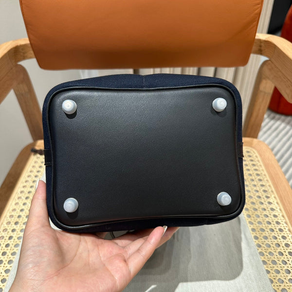 HM Picotin Lock 18CM Pocket Handbag Navy Black Swift Canvas