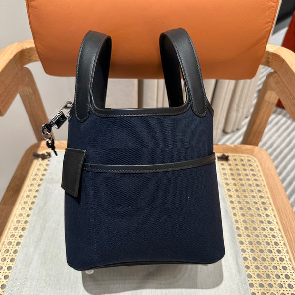 HM Picotin Lock 18CM Pocket Handbag Navy Black Swift Canvas