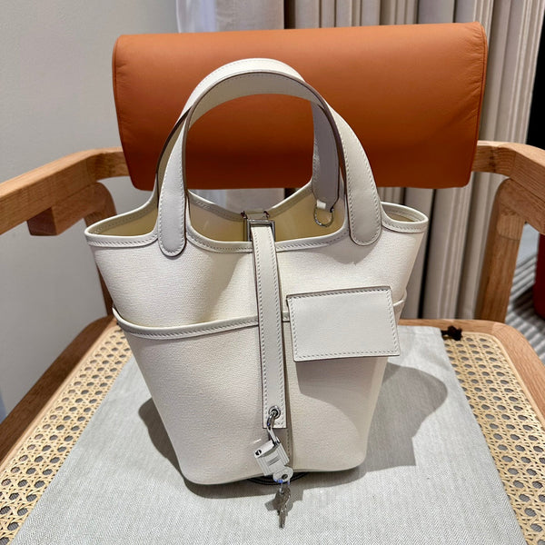 HM Picotin Lock 18CM Pocket Handbag Ivory Swift Canvas