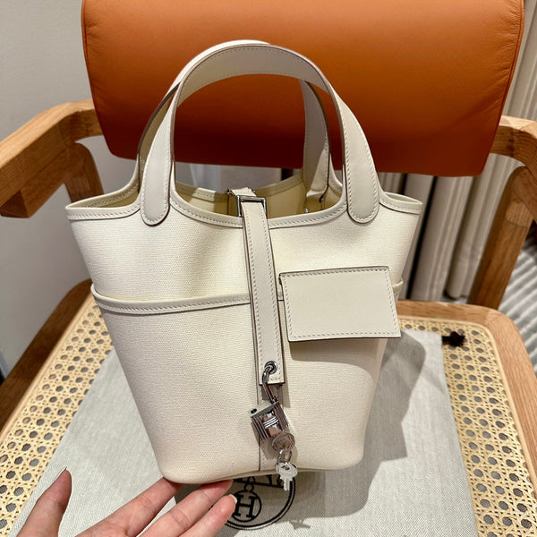 HM Picotin Lock 18CM Pocket Handbag Ivory Swift Canvas