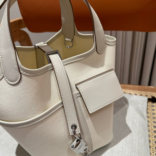 HM Picotin Lock 18CM Pocket Handbag Ivory Swift Canvas