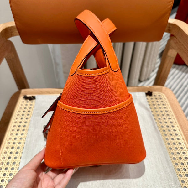 HM Picotin Lock 18CM Pocket Handbag Orange Swift Canvas