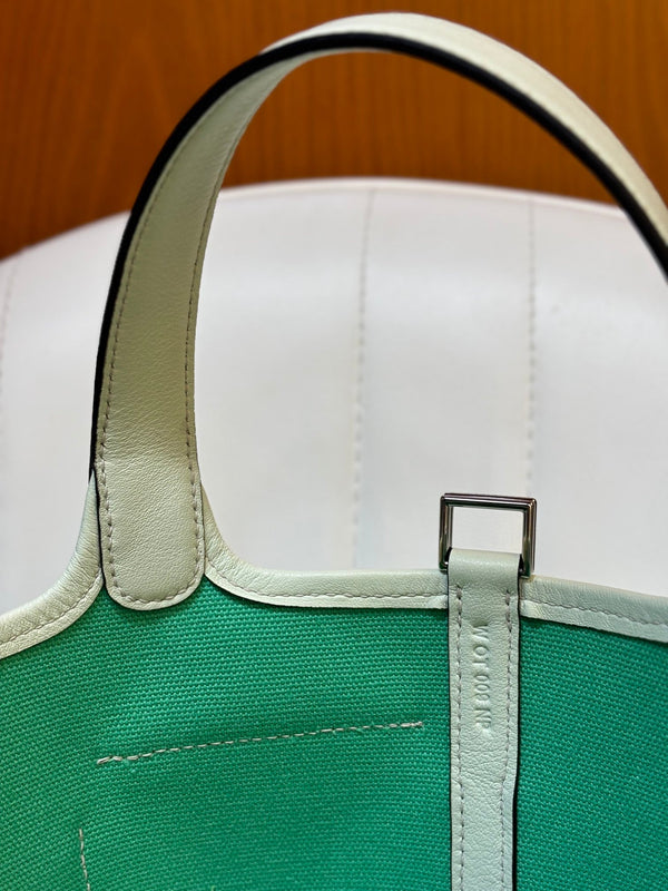 HM Picotin Lock 18CM Pocket Handbag Mint Green Ivory Swift Canvas